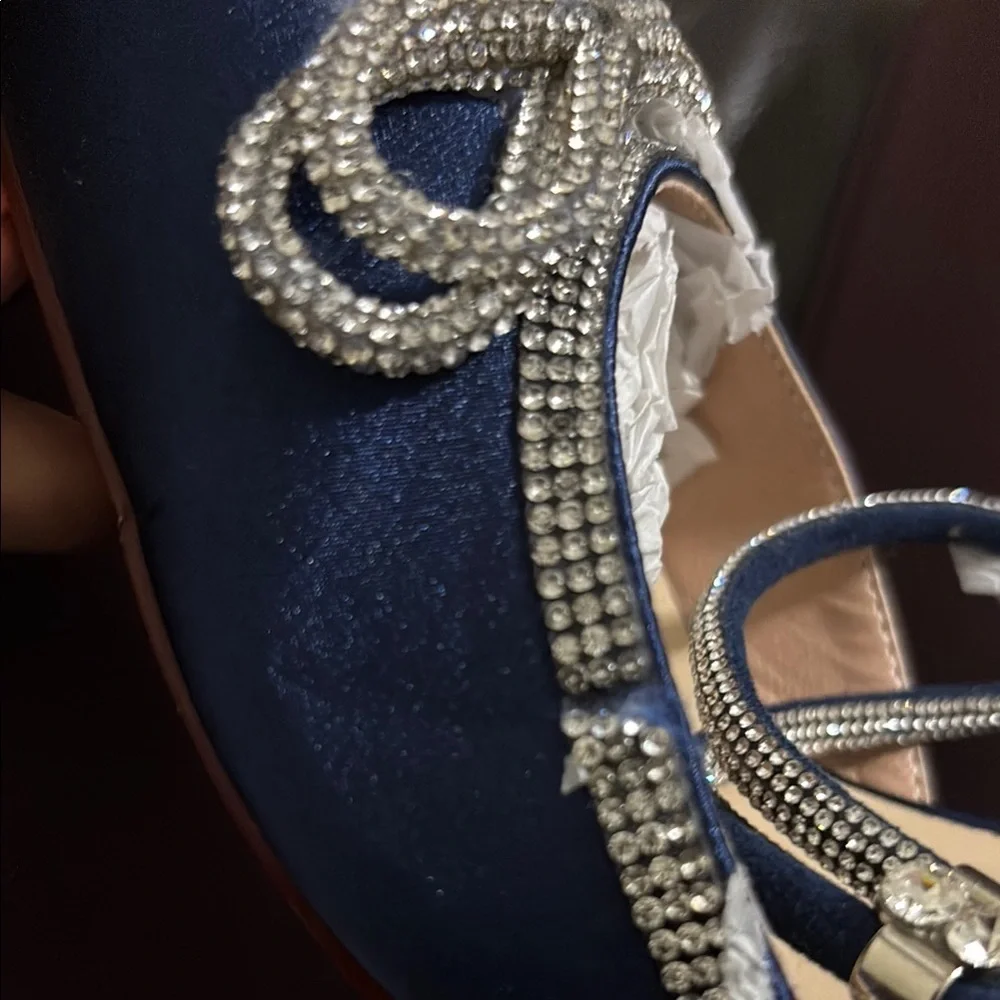 Blue and Silver Stiletto Heels with Rhinestone Embellishments